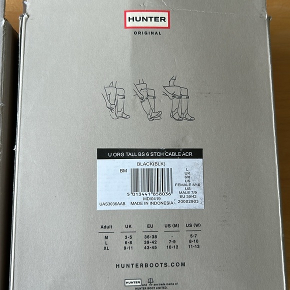 HUNTER 6 Stitch Cable Tall Boot Socks NIB Black or Tan sz Large - Picture 7 of 9